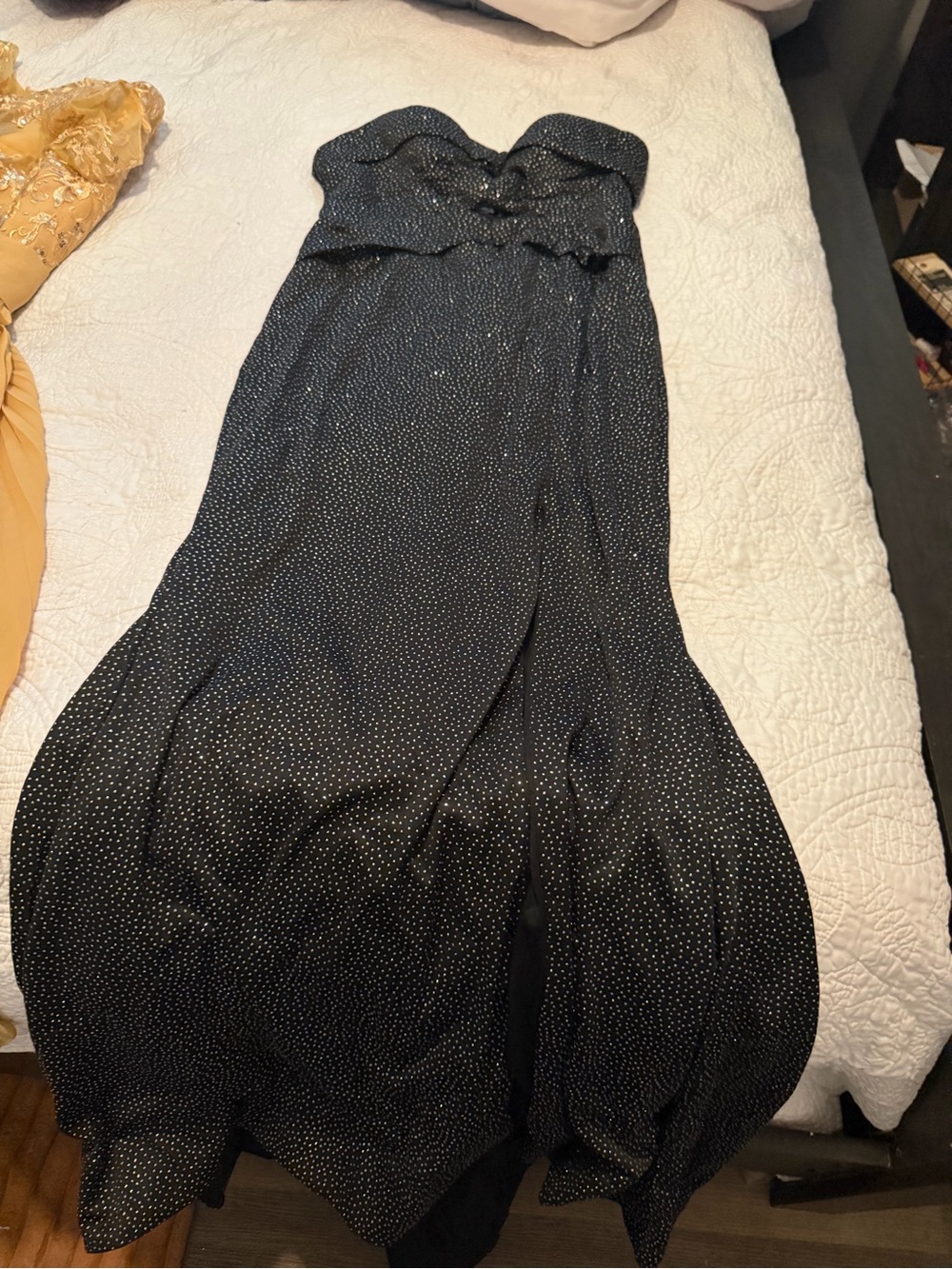 Strapless Black Sparkle Maxi Dress